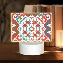 Rectangular Acrylic Night Light, A Colorful And Intricate Design On A Red Background.