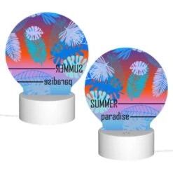 Round Acrylic Night Light, A Colorful Image Of Leaves And Flowers With The Words "Summer Paradise" Written On It. -Cute Night Light Shop 1ae39dcd9f1a3458b56da727725214c165c8a76f