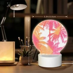 Round Acrylic Night Light, A Colorful Palm Tree With Pink And Orange Hues. -Cute Night Light Shop 1b7f0fa62d2cff1efd4a3702a5578e61c1b4b334