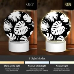 Round Acrylic Night Light, A Pattern Of Palm Leaves On A Black Background. -Cute Night Light Shop 1c275f13b1c9631593ea8050ab1598926823f521