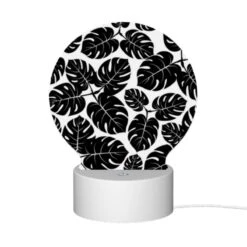 Round Acrylic Night Light, A Pattern Of Leaves In Black And White. -Cute Night Light Shop 1cde9d600685275e97e81758c492e9f838e91fd3