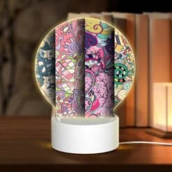 Round Acrylic Night Light, Three Colorful Paintings Are Displayed Side By Side.