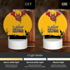 Round Acrylic Night Light, A Halloween Banner With A Bat And A Pumpkin. -Cute Night Light Shop 1e559abbbbf11e4544162750067233d6315cf952