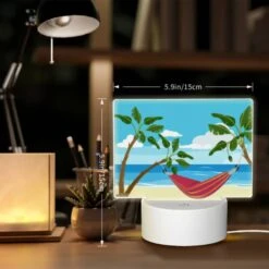 Rectangular Acrylic Night Light, A Hammock Is Set Up On A Sandy Beach -Cute Night Light Shop 1ea7e6c514207d6ea3cba0e995a058c0b1aa943a