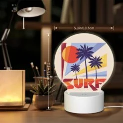 Round Acrylic Night Light, A Colorful Surfboard Logo With A Sun And Palm Trees. -Cute Night Light Shop 1ef5b17f245ac5c1a9a1d93a5d9b97027f01be62