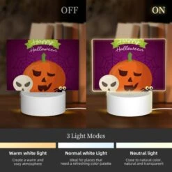 Rectangular Acrylic Night Light, A Happy Halloween Sign With A Pumpkin And A Skeleton. -Cute Night Light Shop 1f288d715852cc93d168219704f1ed05ea29cdf4