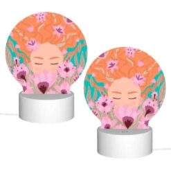 Round Acrylic Night Light, A Woman With Red Hair Is Surrounded By Flowers. -Cute Night Light Shop 1f5e5137925ea8d1db7215a54f4fc088d37699cc