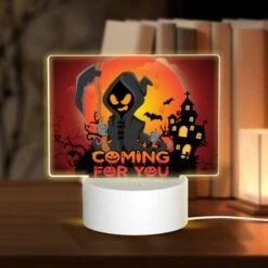 Rectangular Acrylic Night Light, A Halloween Themed Poster With A Skeleton Holding A Scythe.