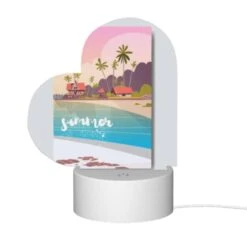 Love Acrylic Night Light, A Colorful Cartoon Of A Beach With A House And Palm Trees. -Cute Night Light Shop 2041ab7b3dbdf42e3ca2c6e7d129906c1b3c6c44