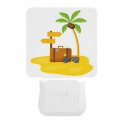 Night Light, A Suitcase Is Sitting On A Beach With A Palm Tree In The Background. -Cute Night Light Shop 22365bab87ce6a992917aac637b9454018a19a80