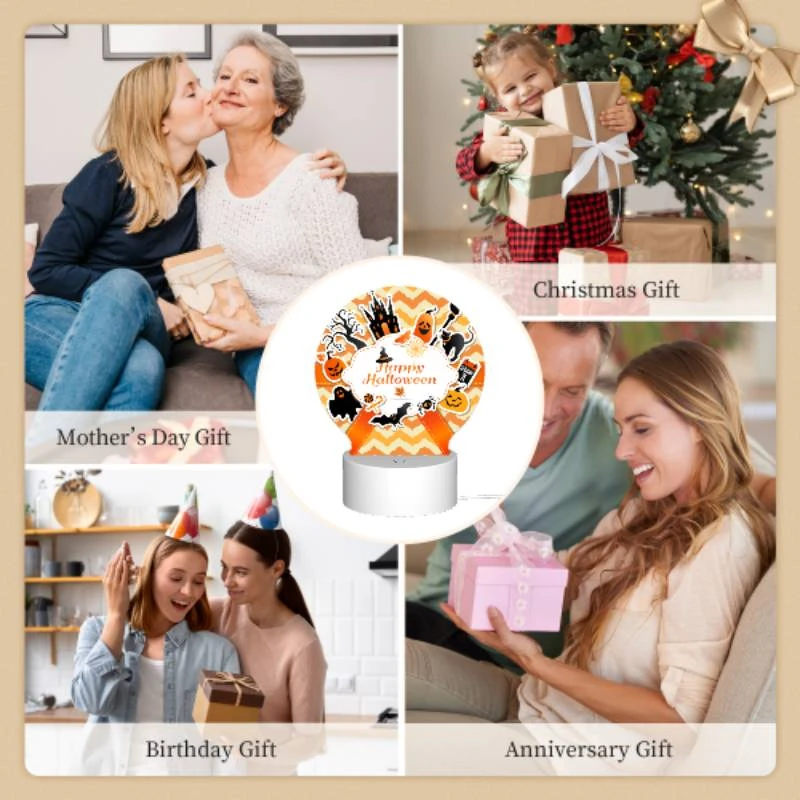 Round Acrylic Night Light, A colorful sticker with a witch on it and the words "Happy Halloween" on it. Round Acrylic Night Light, A Colorful Sticker With A Witch On It And The Words "Happy Halloween" On It. -Cute Night Light Shop 22477fc010683479102e6f47beecff99f8b5e866