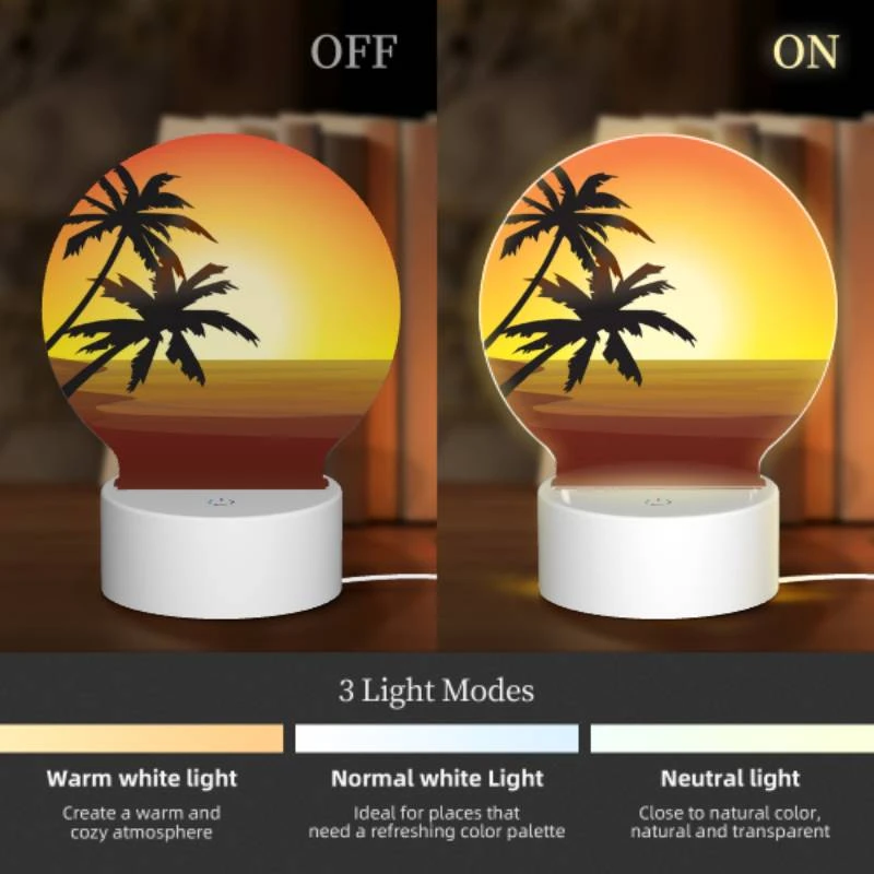 Round Acrylic Night Light, A sunset with two palm trees in the foreground. Round Acrylic Night Light, A Sunset With Two Palm Trees In The Foreground. -Cute Night Light Shop 2303c870b9ec9ce5197ed0c5579b1748f9a15957