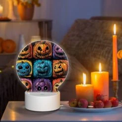 Round Acrylic Night Light, A Collection Of Halloween Pumpkins With Different Expressions. -Cute Night Light Shop 23337c1b5642fece6b23f0c8ddd535e23d61dcd3
