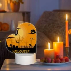 Love Acrylic Night Light, A Halloween Field With A Fence And A Tree With A Bat On It. -Cute Night Light Shop 235330c13f7aeb502a2e7f19b0476bb7ecedf847