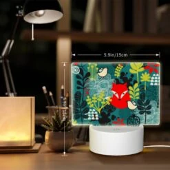 Rectangular Acrylic Night Light, A Red Fox Is Surrounded By A Variety Of Birds And Plants. -Cute Night Light Shop 23ea3cba6a8637cfb20985aab8dd598079366bf5