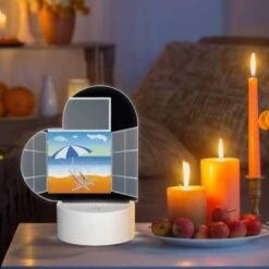 Love Acrylic Night Light, A Painting Of A Beach With A Blue Umbrella And A Chair. -Cute Night Light Shop 2556a4a76cae0a8ab098f2741ecbc304b34857f3