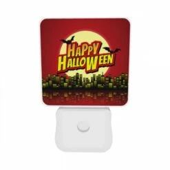 Night Light Set Of 2, A Red Background With A Yellow And Red Banner That Says "Happy Halloween." -Cute Night Light Shop 25bdf31b2c4dbb1f7949d5f6a165fc7d32b5af62