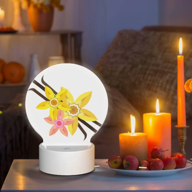 Round Acrylic Night Light, A yellow flower with a pink center is surrounded by other yellow flowers. Round Acrylic Night Light, A Yellow Flower With A Pink Center Is Surrounded By Other Yellow Flowers. -Cute Night Light Shop 269cd6d8f1d085a2f0ea889bb05736442b401b54