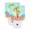 Night Light Set Of 2, A Palm Tree Is In Front Of A Sunset With The Word Malibu Written Below It. -Cute Night Light Shop 27c65d33840c9565594fcd3931781190a2c05f4f