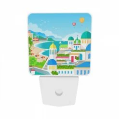 Night Light Set Of 2, A Colorful Cartoon Of A City With A Beach -Cute Night Light Shop 29489da51f72e0a4c93dee9b469b12efb10a4af7