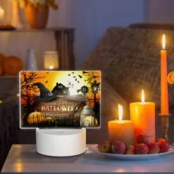 Rectangular Acrylic Night Light, A Halloween Poster With A Witch's Hat And A House In The Background. -Cute Night Light Shop 29851acc2579b3602a9870a55b6beff4d97989d6