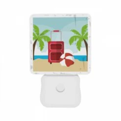 Night Light Set Of 2, A Red Suitcase Is Sitting On A Beach Next To A Red And White Umbrella. -Cute Night Light Shop 29ba8b8d21437b3a47aee76a0fe6f088a72f2f74