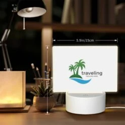 Rectangular Acrylic Night Light, A Logo For Traveling With A Palm Tree And The Words "tagline Here". -Cute Night Light Shop 29e6357e0f529307f7c18f716407cc58b5fe81ee