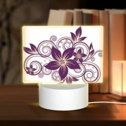 Rectangular Acrylic Night Light, A Purple Flower With A Gold Swirl Around It.