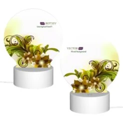 Round Acrylic Night Light, A Yellow And Green Floral Background. -Cute Night Light Shop 2a747b036149864c9d7252794673f00eb4a81c64