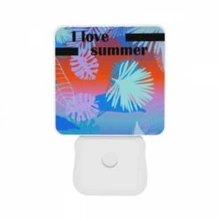 Night Light Set Of 2, A Colorful Image Of Palm Trees And Leaves With The Words "I Love Summer" Written Above Them. -Cute Night Light Shop 2aa25db1d06d0fa4fa402b932fde399fde720d4a