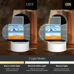 Love Acrylic Night Light, A Painting Of A Beach With A Blue Umbrella And A Chair. -Cute Night Light Shop 2abb0936d515c3e139fcabeccc38354a5378e114