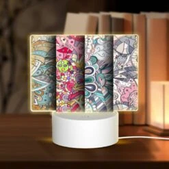 Rectangular Acrylic Night Light, Three Colorful Artworks Are Displayed Side By Side.