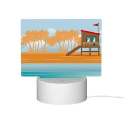 Rectangular Acrylic Night Light, A Small Hut Is Situated On A Sandy Beach. -Cute Night Light Shop 2c134fd6afd53e77d0612dab9c3ee822a11e63c1