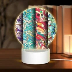 Round Acrylic Night Light, Four Different Colored Paintings Of Abstract Art.