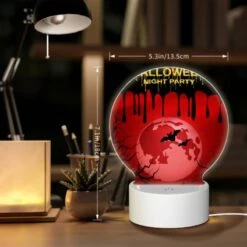 Round Acrylic Night Light, A Halloween Night Party Poster With A Red Moon And Bats. -Cute Night Light Shop 2d5041c3baff2283e56a146c27e80f924c81a3cd