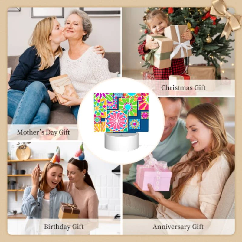 Rectangular Acrylic Night Light, A colorful design of a flower is shown in a collage of different colored flowers. Rectangular Acrylic Night Light, A Colorful Design Of A Flower Is Shown In A Collage Of Different Colored Flowers. -Cute Night Light Shop 2d544df54b9623fcd5e072280d8e4c9f4ec23a6c