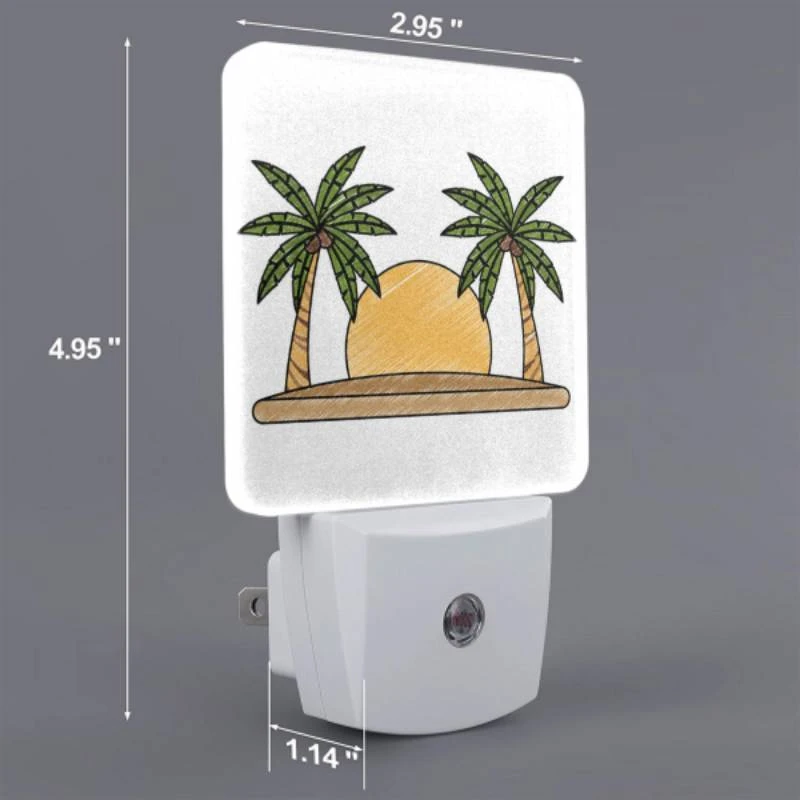 Night Light Set of 2, A drawing of a sun with two palm trees on either side. Night Light Set Of 2, A Drawing Of A Sun With Two Palm Trees On Either Side. -Cute Night Light Shop 2f1d314a9b88e5c52e55634e96f44c92ab24bbbf