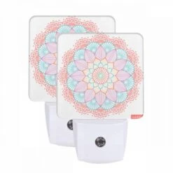 Night Light Set Of 2, A Colorful Flower Design With A Pink And Blue Color Scheme.