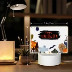 Rectangular Acrylic Night Light, A Halloween Scene With A Sign That Says "Happy Halloween." -Cute Night Light Shop 3041c64e82aef665da0711cca234e45c8bb35ea8
