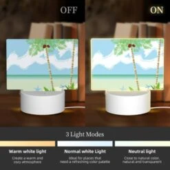 Rectangular Acrylic Night Light, A Painting Of A Beach With Palm Trees And A Crab. -Cute Night Light Shop 30b15ed8f4cd8488235e44b7dc7e3f947c9a0a70