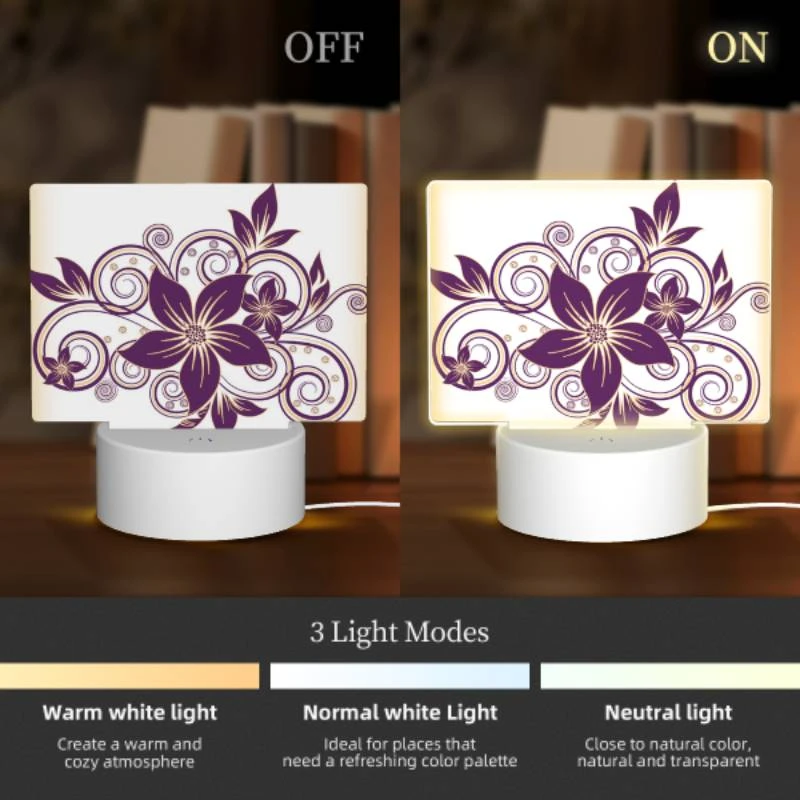 Rectangular Acrylic Night Light, A purple flower with a gold swirl around it. Rectangular Acrylic Night Light, A Purple Flower With A Gold Swirl Around It. -Cute Night Light Shop 31f57b55fb66e48aeb0dc2d3e4cb3aa5b15b2d7c