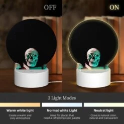 Round Acrylic Night Light, A Stack Of Books With A Skull On Top. -Cute Night Light Shop 31fcfcbda3b4c94db31f1be67168db99aae6ea57