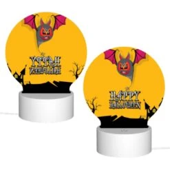 Round Acrylic Night Light, A Halloween Banner With A Bat And A Pumpkin. -Cute Night Light Shop 31fd3c11dd879beefbb3bd3b9a7682536861021f