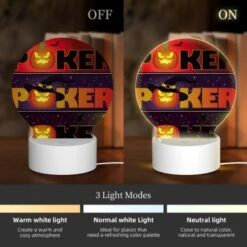 Round Acrylic Night Light, A Poster With A Pumpkin On It That Says "Poker.". 4 Round Acrylic Night Light, A Poster With A Pumpkin On It That Says "Poker.". -Cute Night Light Shop 321db7b1378f038c8408eb54db2db7a8b48cf637