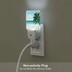 Night Light, A Palm Tree Is On A Beach With A Blue Ocean In The Background. -Cute Night Light Shop 3223e73ff13046b14635bbdbdb7b4a3e0816e273