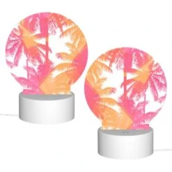 Round Acrylic Night Light, A Colorful Palm Tree With Pink And Orange Hues. -Cute Night Light Shop 329a5d25b9877a9357f13597e684bd966b9092b3