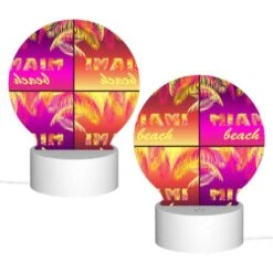 Round Acrylic Night Light, A Colorful Beach Sign With The Word "Miami" On It. -Cute Night Light Shop 339efe4961e5695b264e17c3ac433c03214ffb4c