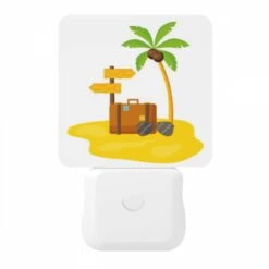 Night Light, A Suitcase Is Sitting On A Beach With A Palm Tree In The Background. -Cute Night Light Shop 33f7c668492beb31036431297f67de275f214bb3