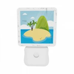 Night Light Set Of 2, A Cartoon Island With A Palm Tree And A Mountain In The Background. -Cute Night Light Shop 34036ba8309dde8ff8e68e7fa65025f806d39546
