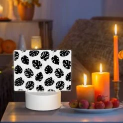 Rectangular Acrylic Night Light, A Pattern Of Leaves On A Black And White Background. -Cute Night Light Shop 3420536a5aca4d8ba7e37569dd8f61a10ca31dc9